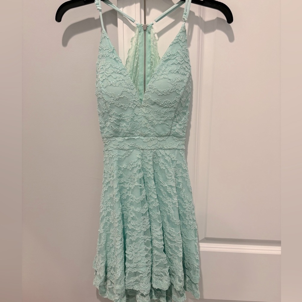 Light blue lace homecoming dress